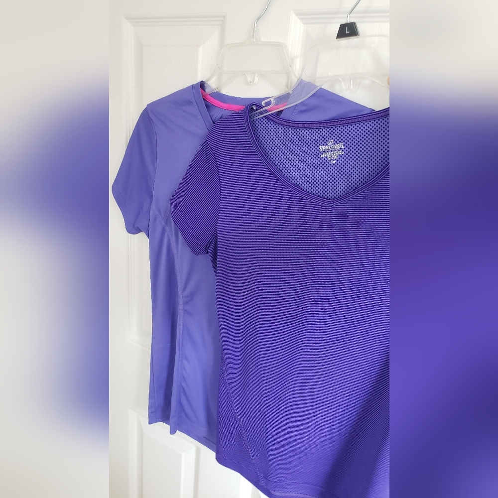 2 Purple & Lavender Spalding Athleisure T-shirts, Sz S, EUC, Wear Alone/Under